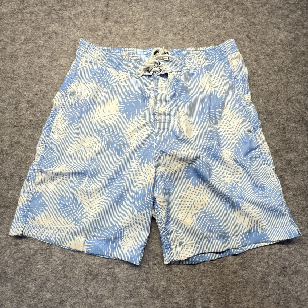 Trunks Surf & Swim Co. Board Shorts Mens L Palm Leaf Polyester Blue Striped